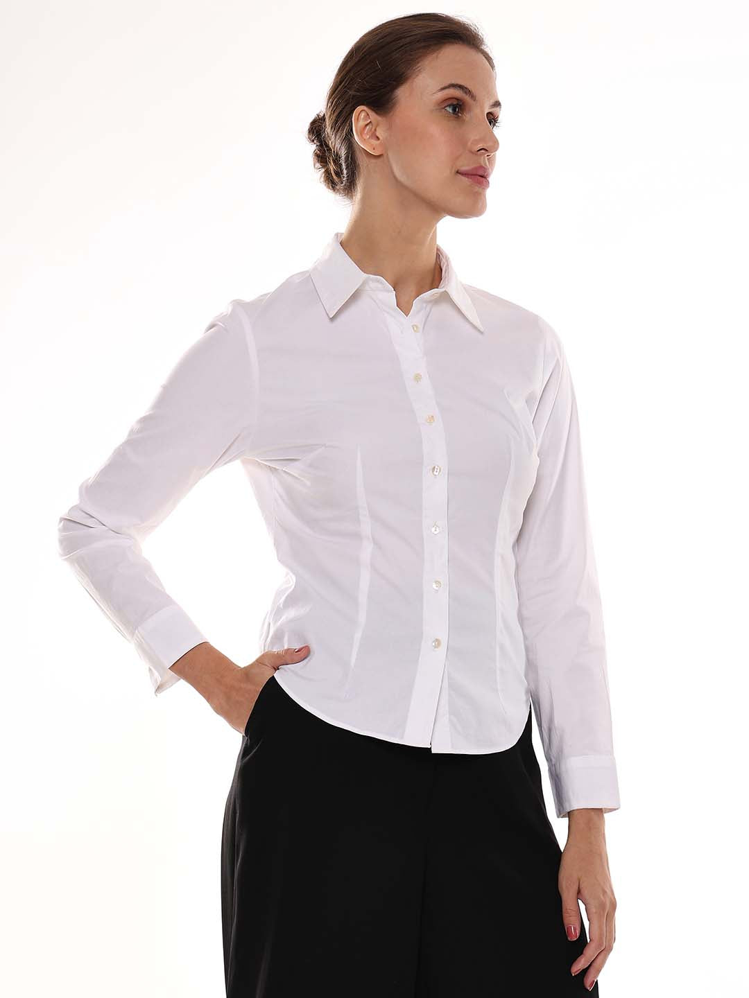 Anna White Cotton Formal Shirt for Women - Munich Fit from GAZILLION - Right Side Look