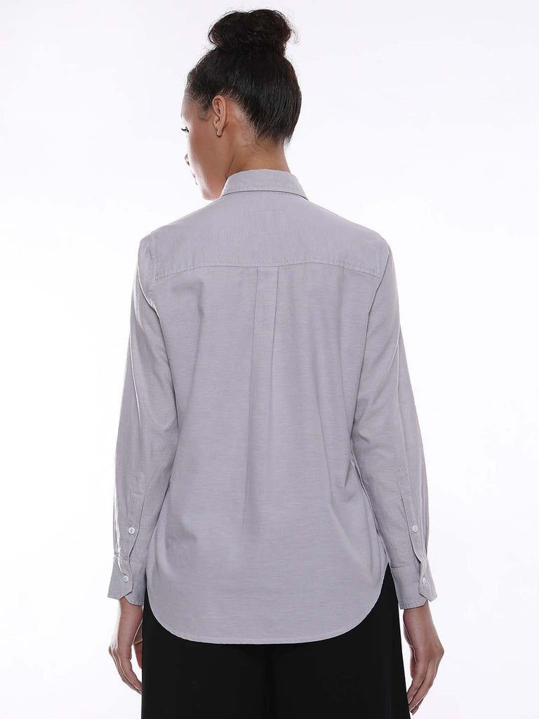 Aria Grey Oxford Cotton Shirt for Women - Zurich fit from GAZILLION - Back Look