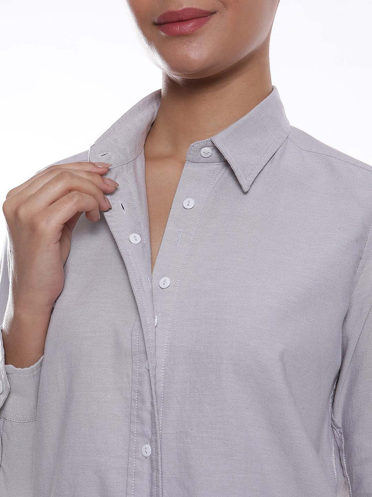 Aria Grey Oxford Cotton Shirt for Women - Zurich fit from GAZILLION - Dignity Buttons Detail