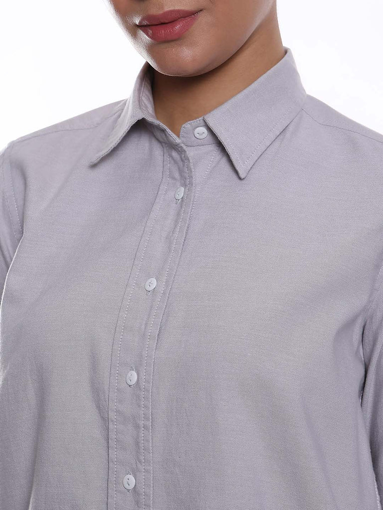 Aria Grey Oxford Cotton Shirt for Women - Zurich fit from GAZILLION - Front Detail