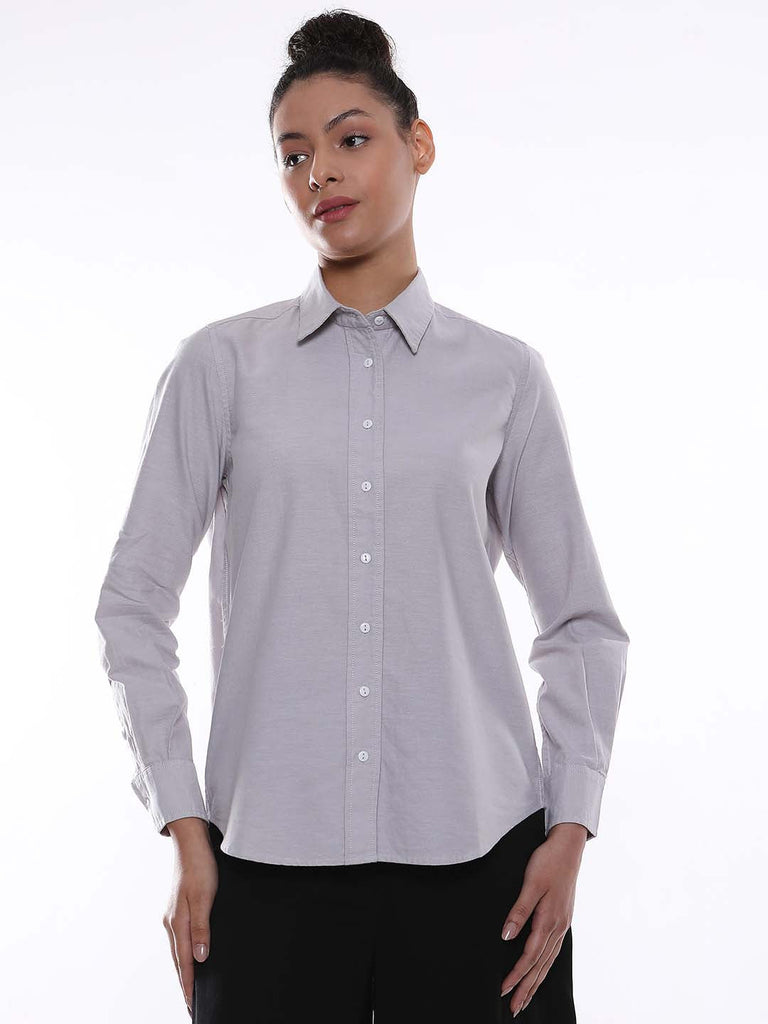 Aria Grey Oxford Cotton Shirt for Women - Zurich fit from GAZILLION - Front Look