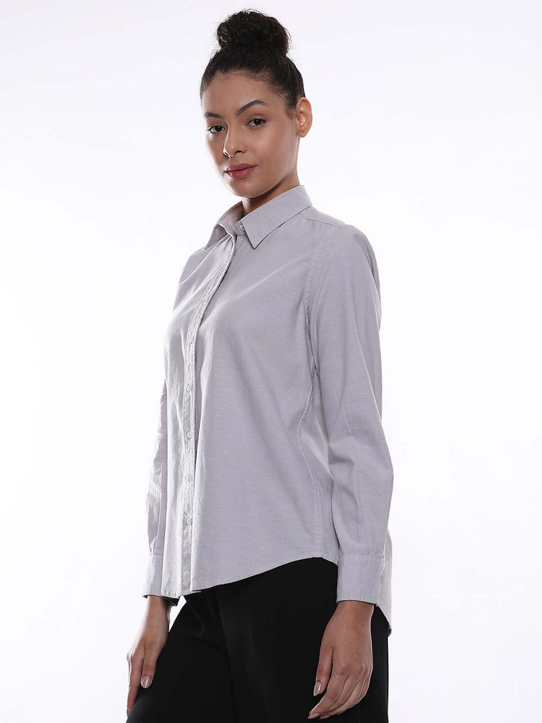 Aria Grey Oxford Cotton Shirt for Women - Zurich fit from GAZILLION - Left Side Look