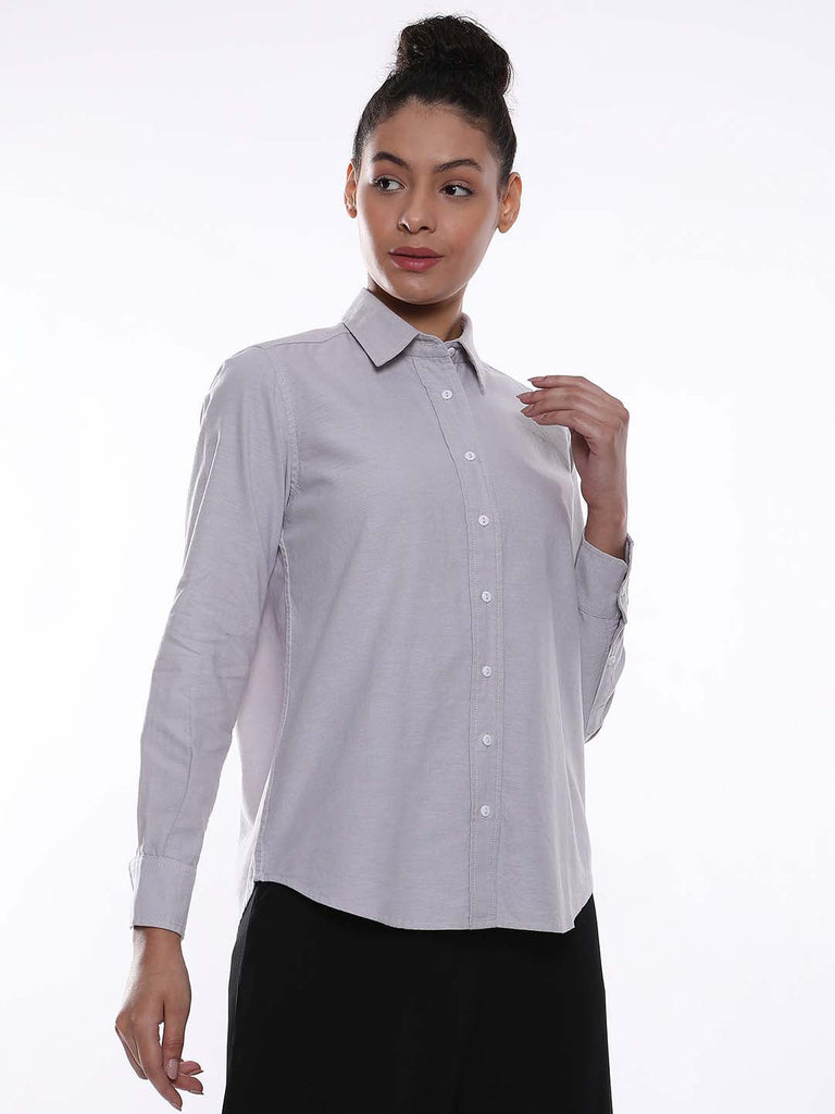 Aria Grey Oxford Cotton Shirt for Women - Zurich fit from GAZILLION - Right Side Look