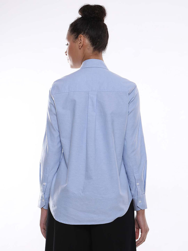 Aria Sky Blue Oxford Cotton Shirt for Women - Zurich fit from GAZILLION - Back Look