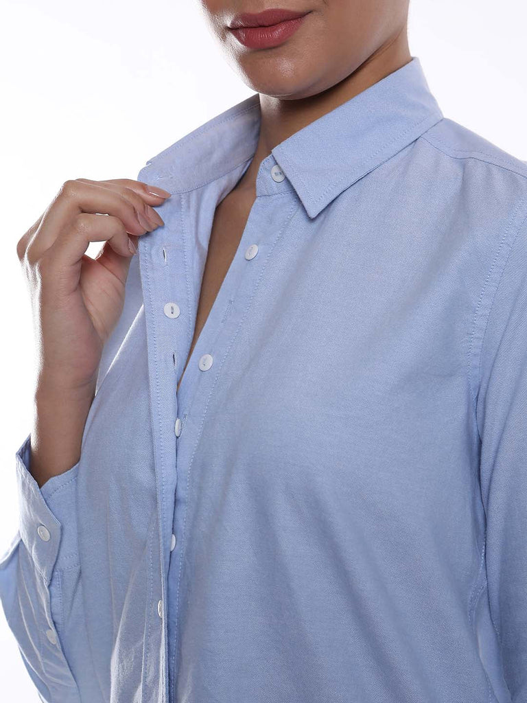 Aria Sky Blue Oxford Cotton Shirt for Women - Zurich fit from GAZILLION - Dignity Buttons Detail