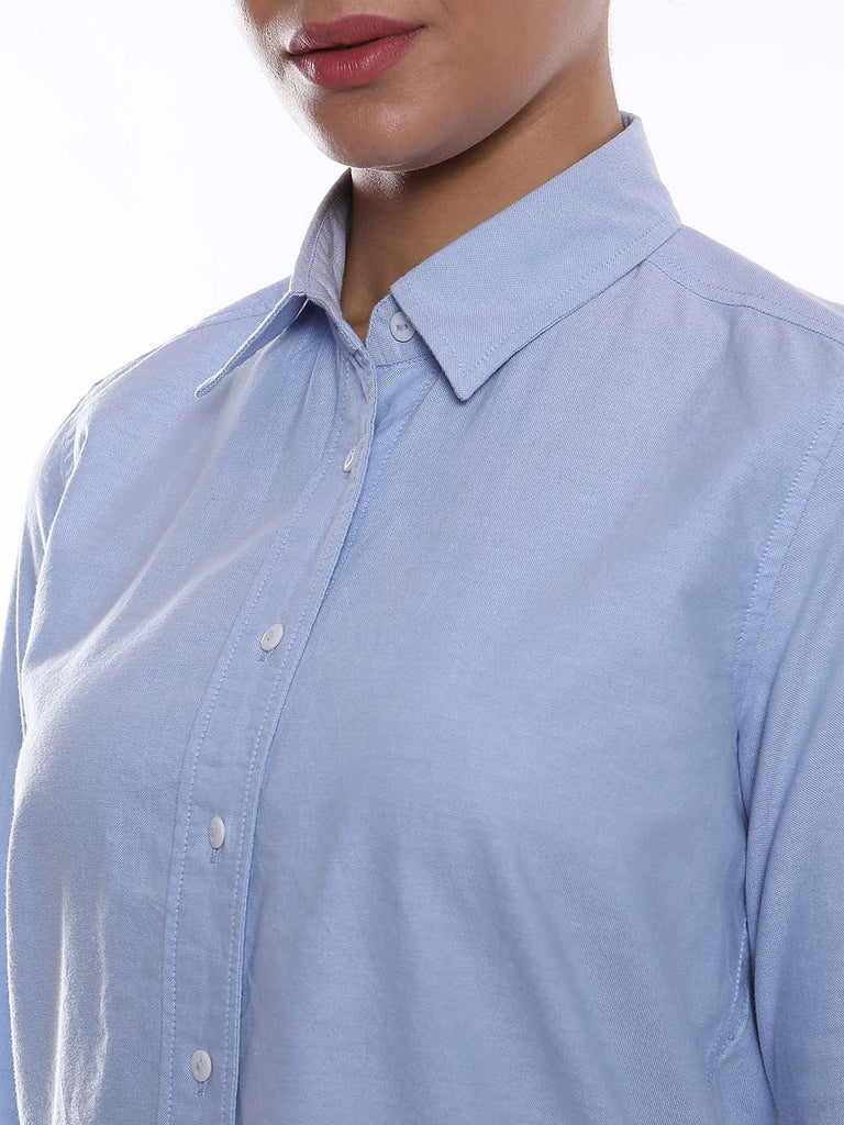 Aria Sky Blue Oxford Cotton Shirt for Women - Zurich fit from GAZILLION - Front Detail