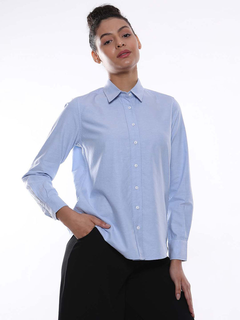 Aria Sky Blue Oxford Cotton Shirt for Women - Zurich fit from GAZILLION - Front Look