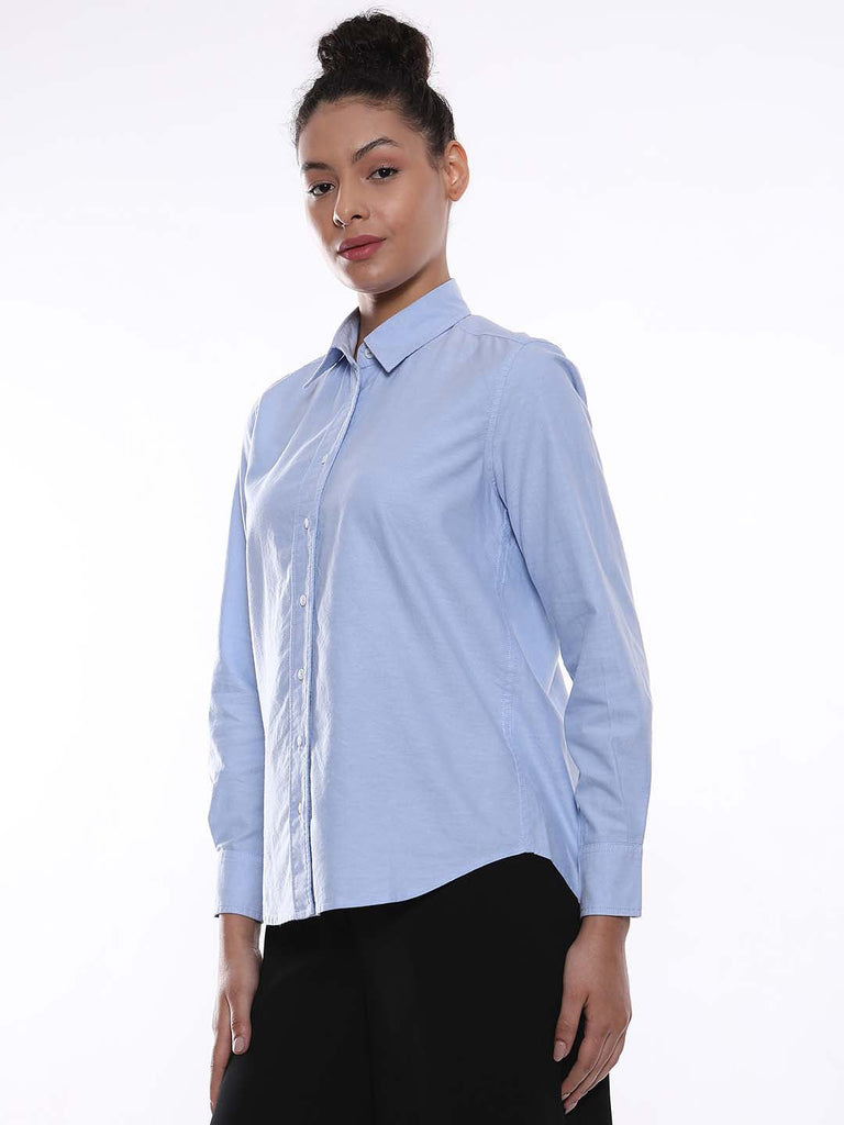 Aria Sky Blue Oxford Cotton Shirt for Women - Zurich fit from GAZILLION - Left Side Look