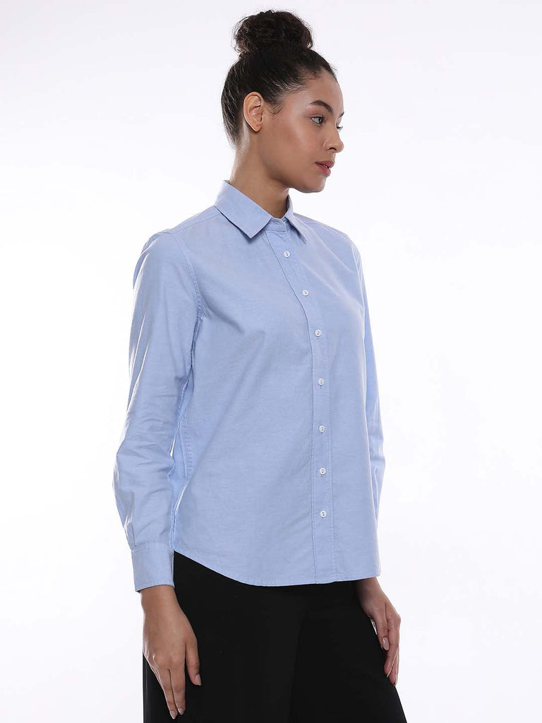 Aria Sky Blue Oxford Cotton Shirt for Women - Zurich fit from GAZILLION - Right Side Look