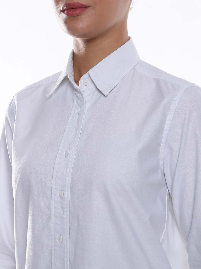 Aria White Oxford Cotton Shirt for Women - Zurich fit from GAZILLION - Front Detail