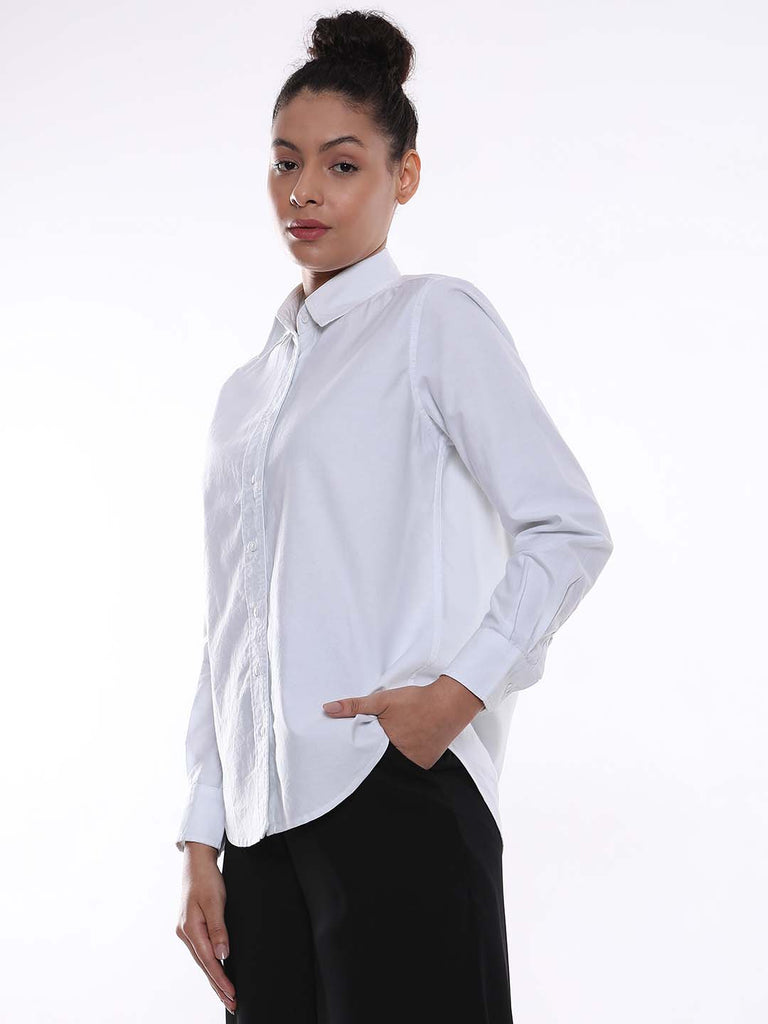 Aria White Oxford Cotton Shirt for Women - Zurich fit from GAZILLION - Left Side Look