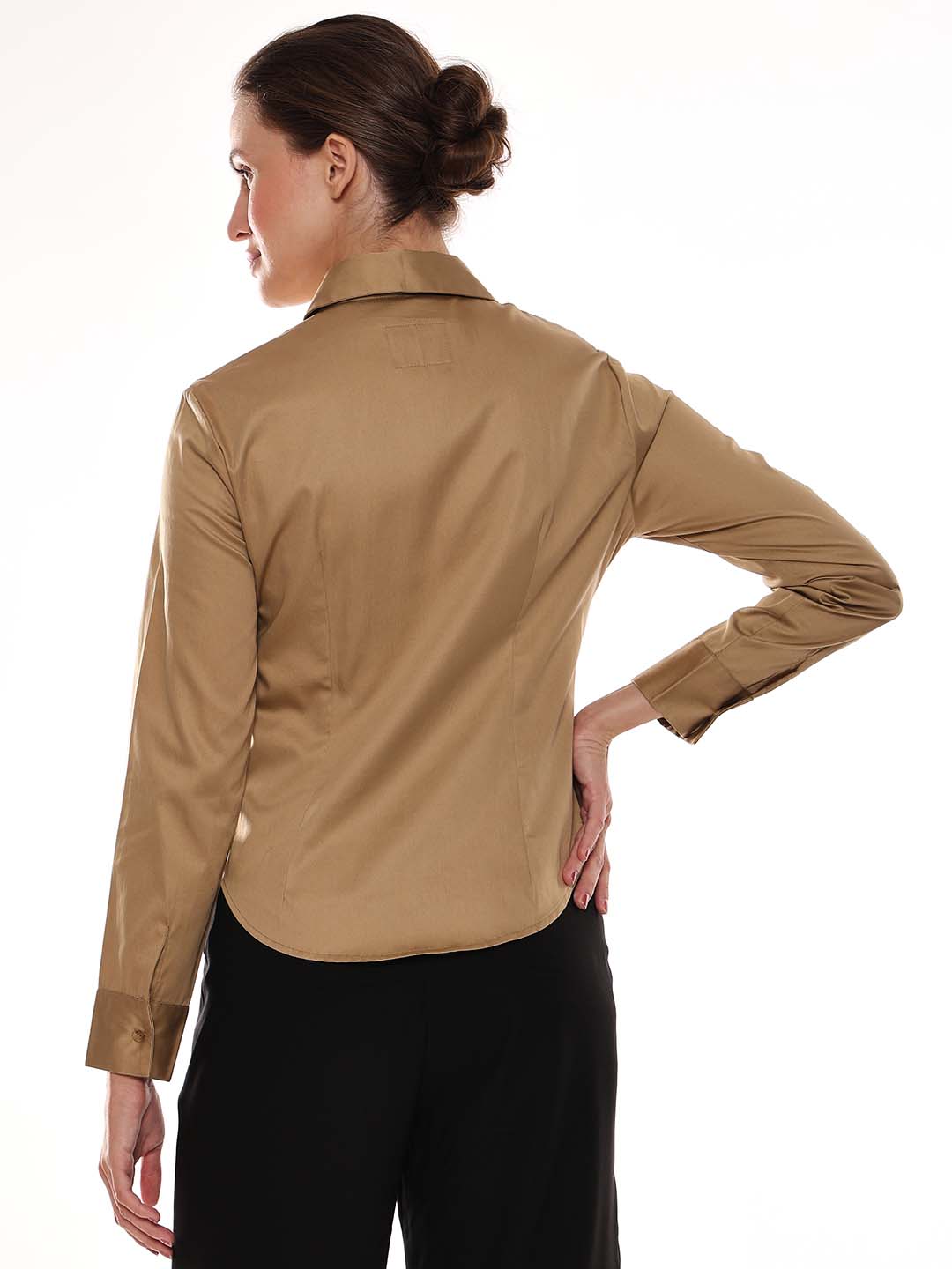 Armani Beige Khaki Cotton Formal Shirt for Women - Munich Fit from GAZILLION - Back Look