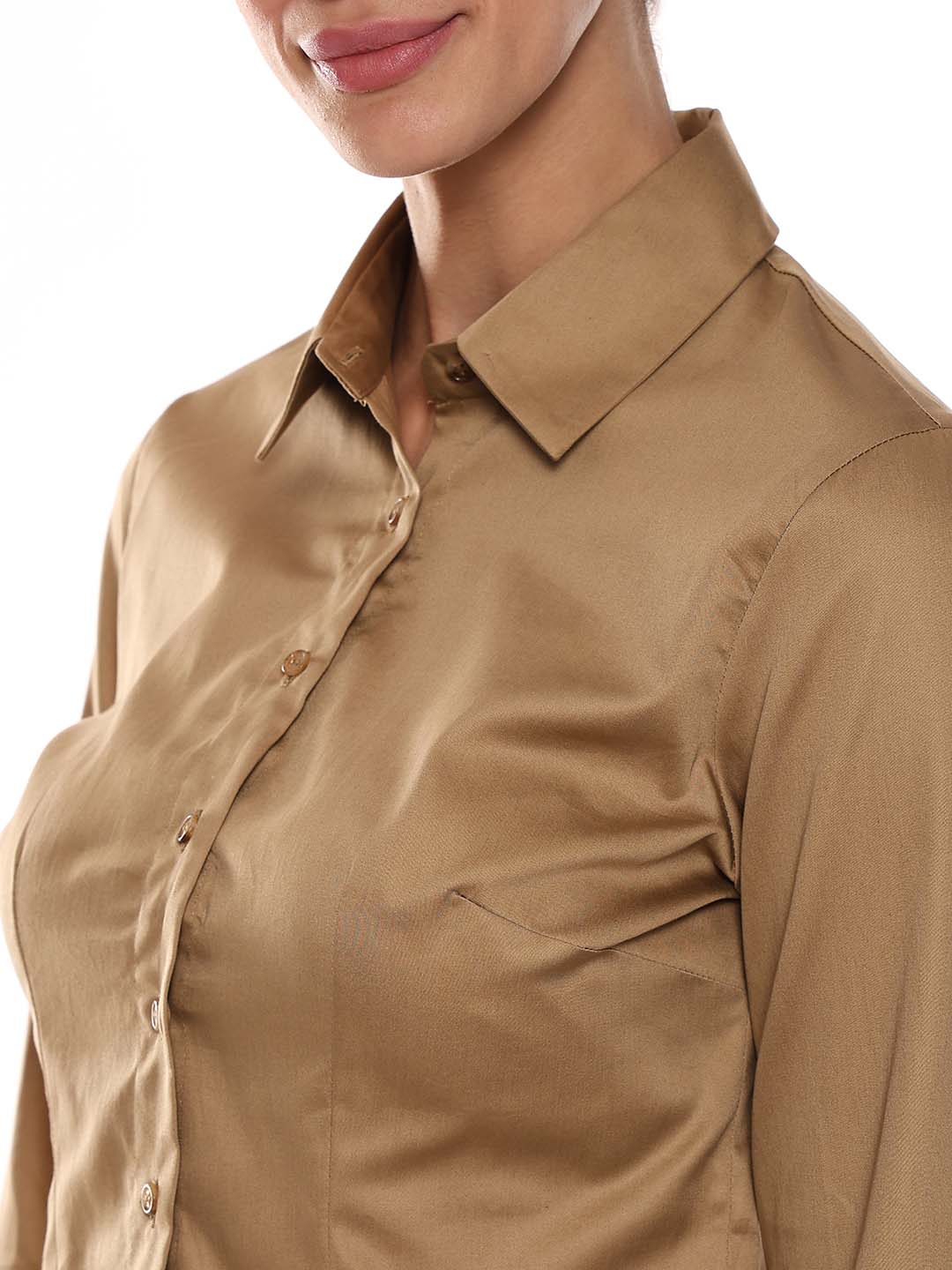 Armani Beige Khaki Cotton Formal Shirt for Women - Munich Fit from GAZILLION - Front Detail