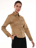 Armani Beige Khaki Cotton Formal Shirt for Women - Munich Fit from GAZILLION - Right Side Look