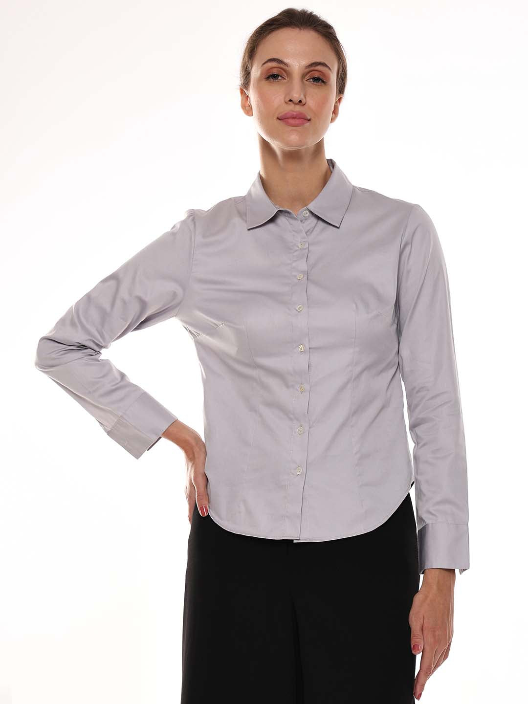 Armani Light Grey Cotton Formal Shirt for Women - Munich Fit from GAZILLION - Front Look