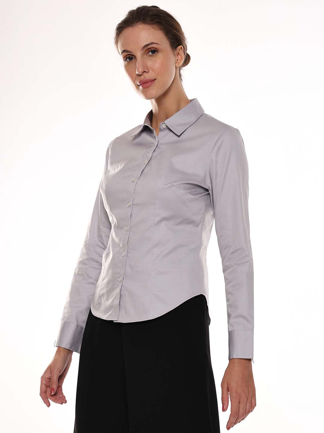 Armani Light Grey Cotton Formal Shirt for Women - Munich Fit from GAZILLION - Left Side Look