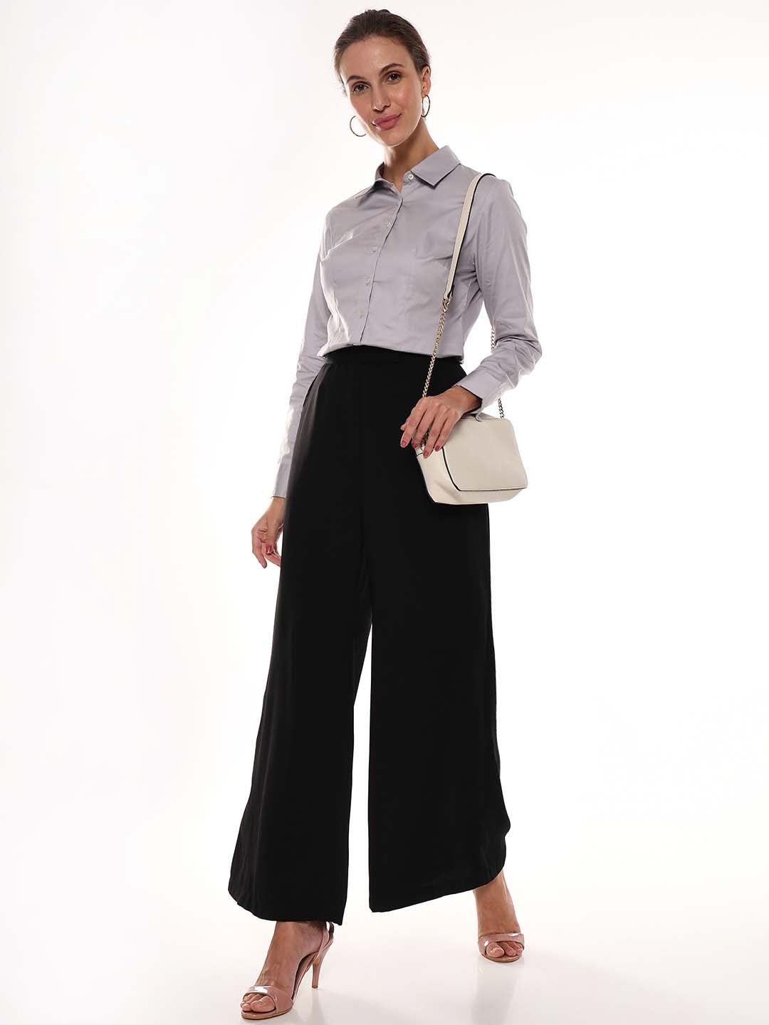 Armani Light Grey Cotton Formal Shirt for Women - Munich Fit from GAZILLION - Standing Stylised Look With Accessories