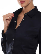 Armani Navy Blue Cotton Formal Shirt for Women - Munich Fit from GAZILLION - Dignity Buttons Detail