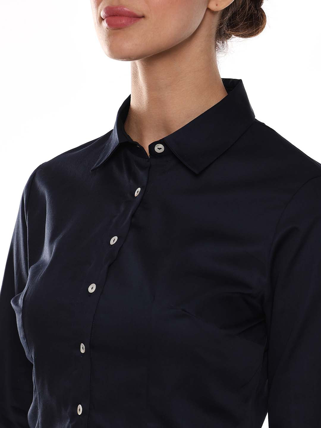 Armani Navy Blue Cotton Formal Shirt for Women - Munich Fit from GAZILLION - Front Detail