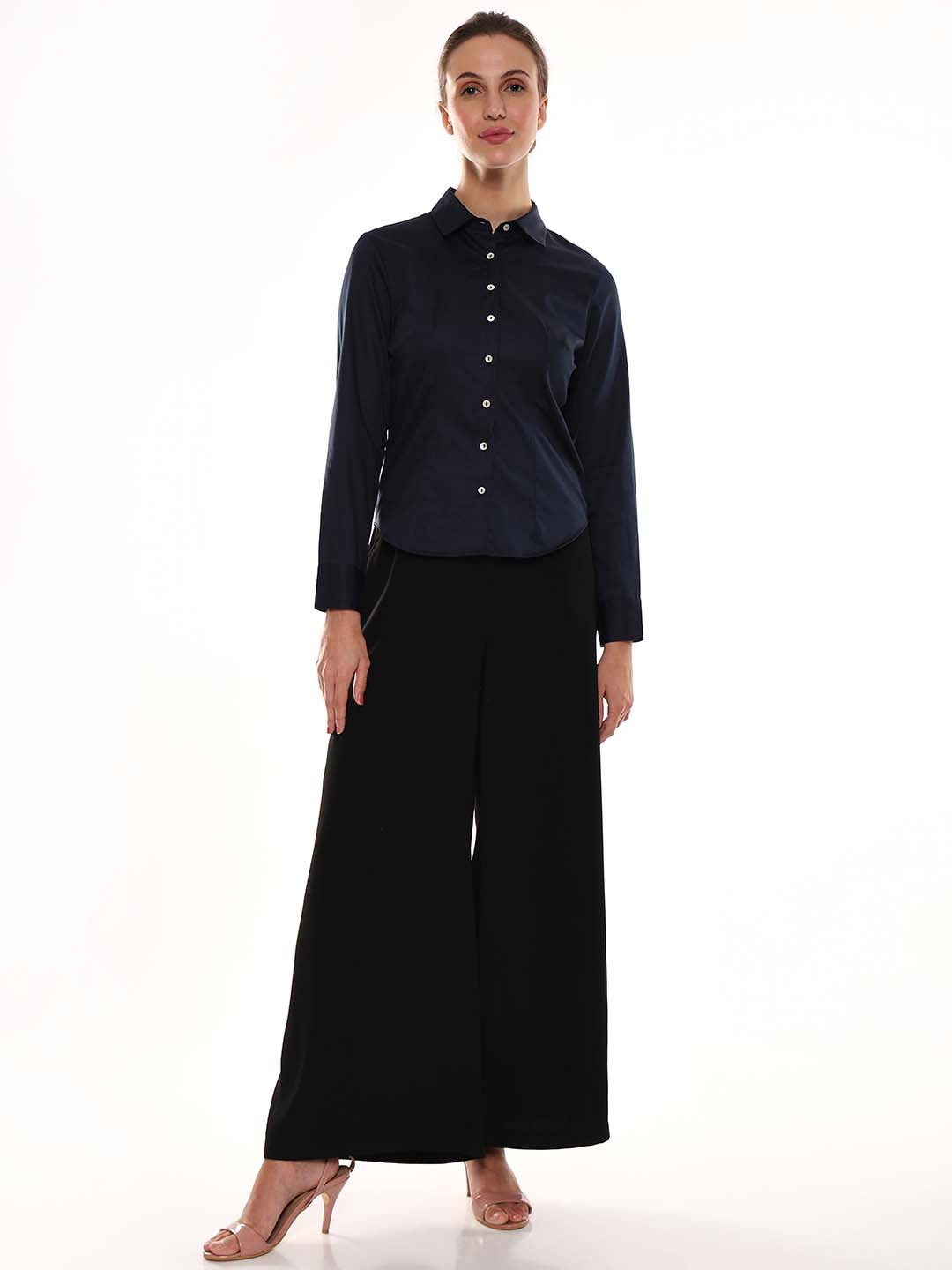 Armani Navy Blue Cotton Formal Shirt for Women - Munich Fit from GAZILLION - Full Standing Stylised Look