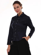 Armani Navy Blue Cotton Formal Shirt for Women - Munich Fit from GAZILLION - Left Side Look