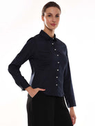 Armani Navy Blue Cotton Formal Shirt for Women - Munich Fit from GAZILLION - Right Side Look