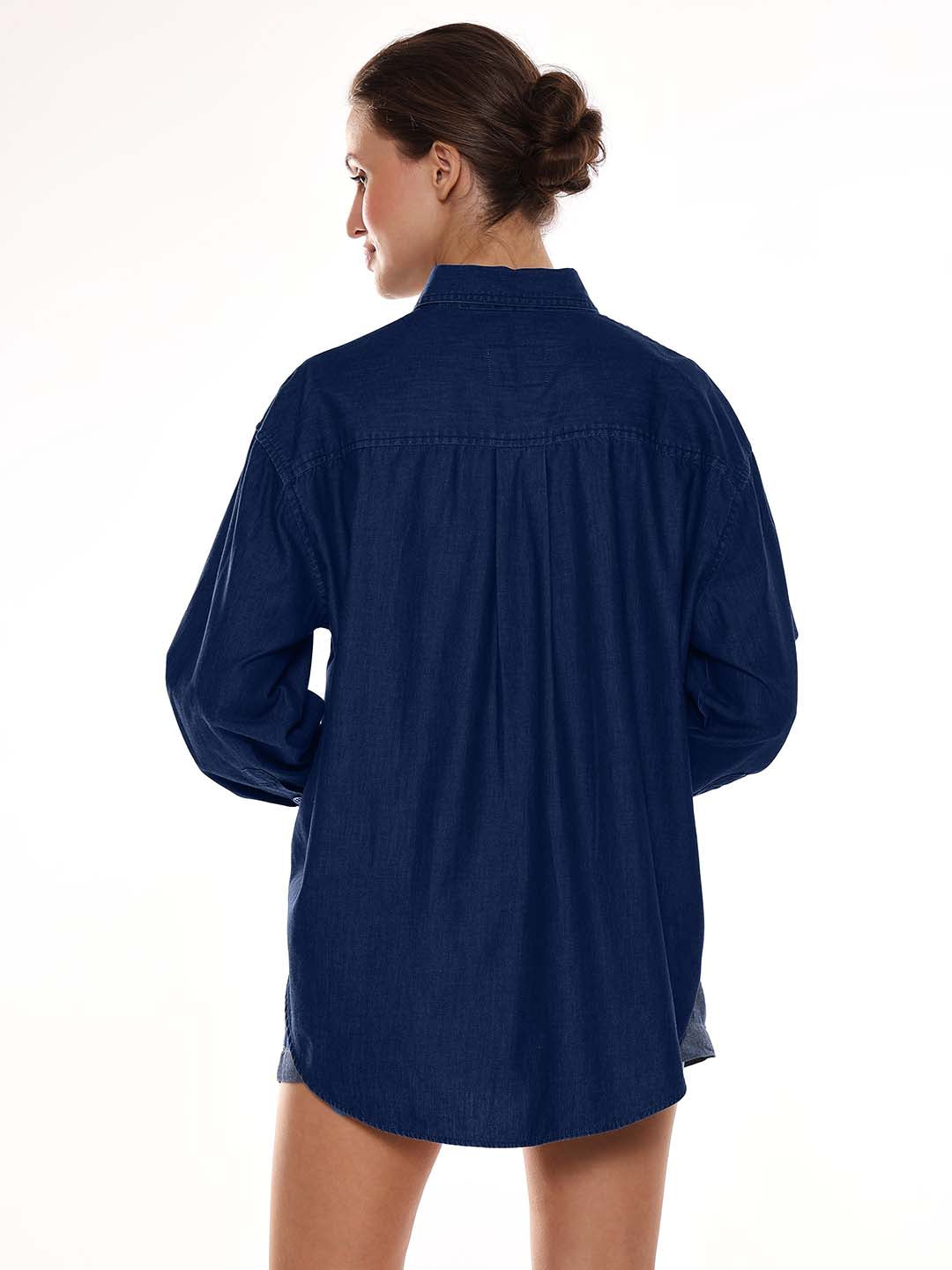 Athena Blue Denim Oversized Shirt for Woman - Brussels Fit from GAZILLION - Back Look