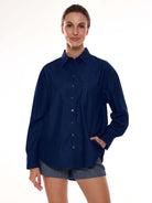 Athena Blue Denim Oversized Shirt for Woman - Brussels Fit from GAZILLION - Front Look