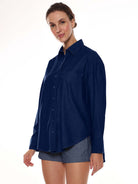 Athena Blue Denim Oversized Shirt for Woman - Brussels Fit from GAZILLION - Left Side Look