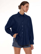 Athena Blue Denim Oversized Shirt for Woman - Brussels Fit from GAZILLION - Right Side Look