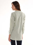 Audrey Sage Green Slubbed Cotton Tunic Shirt for Women - Istanbul Fit from GAZILLION - Back Look