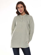 Audrey Sage Green Slubbed Cotton Tunic Shirt for Women - Istanbul Fit from GAZILLION - Front Look