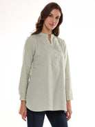 Audrey Sage Green Slubbed Cotton Tunic Shirt for Women - Istanbul Fit from GAZILLION - Right Side Look