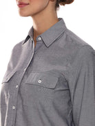 Aura Grey Oxford Cotton Chambray Shirt for Women - Lisbon Fit from GAZILLION - Front Detail