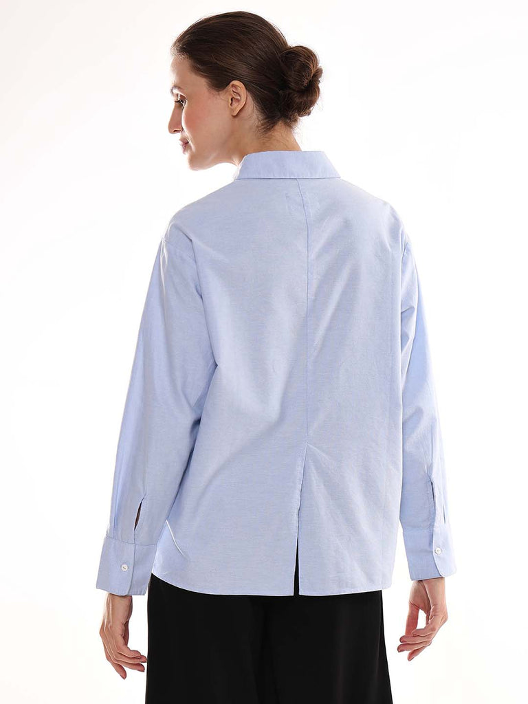 Ava Sky Blue Oxford Cotton Oversized Shirt for Women - Copenhagen Fit from GAZILLION - Back Look