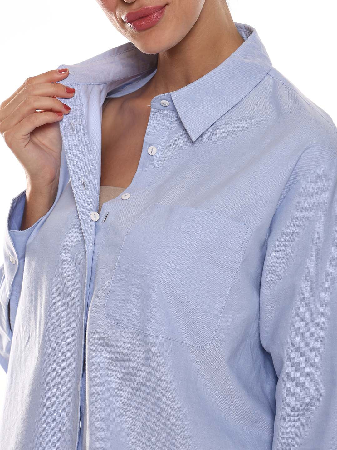 Ava Sky Blue Oxford Cotton Oversized Shirt for Women - Copenhagen Fit from GAZILLION - Dignity Buttons Detail