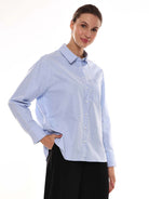 Ava Sky Blue Oxford Cotton Oversized Shirt for Women - Copenhagen Fit from GAZILLION - Right Side Look