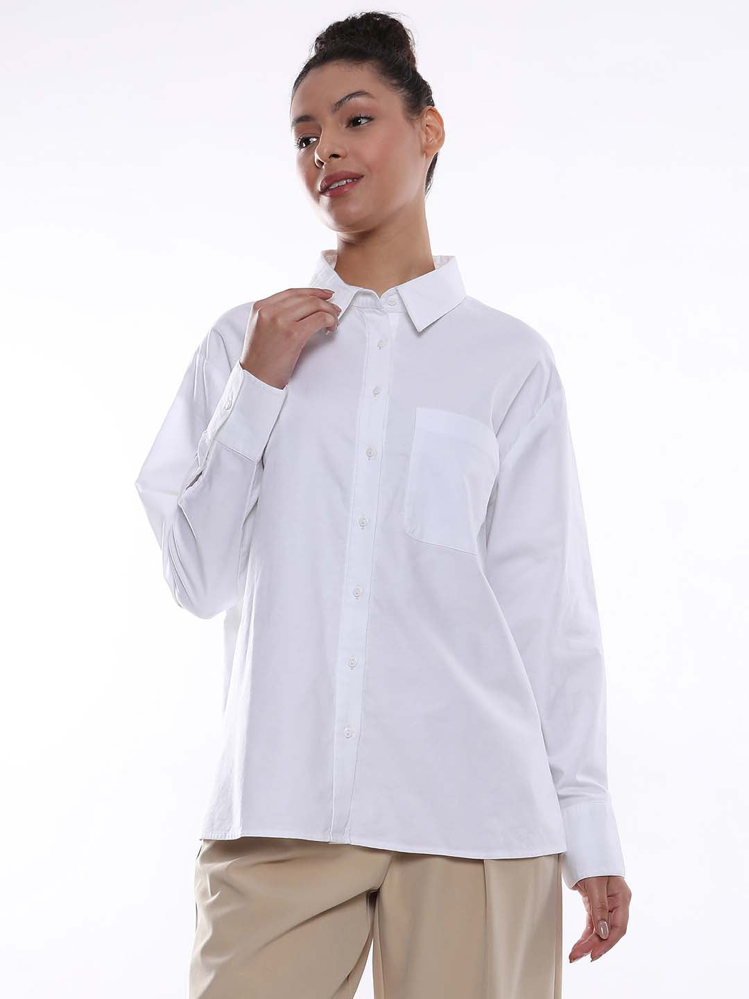 Ava White Oxford Cotton Oversized Shirt for Women - Copenhagen Fit from GAZILLION - Front Look