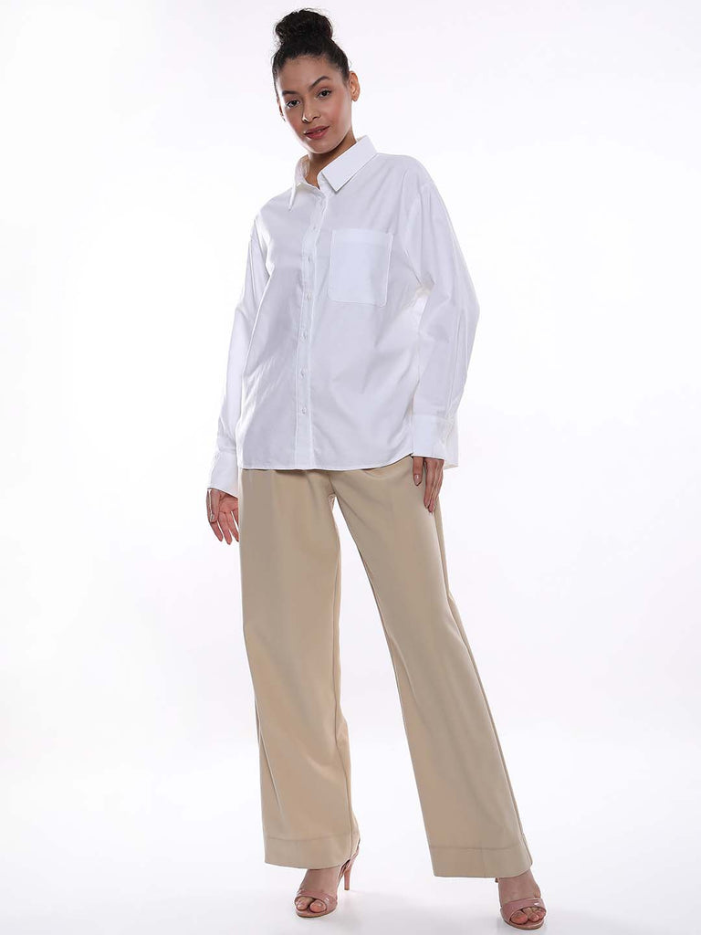 Ava White Oxford Cotton Oversized Shirt for Women - Copenhagen Fit from GAZILLION - Full Standing Stylised Look