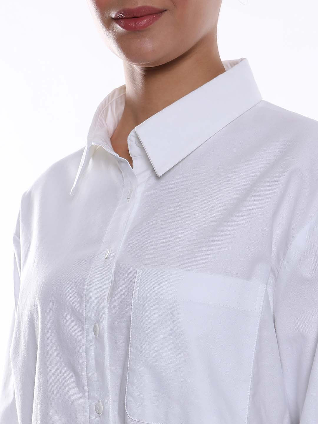 Ava White Oxford Cotton Oversized Shirt for Women - Copenhagen Fit from GAZILLION - Left Side Detail