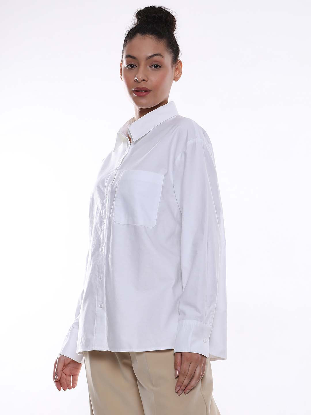 Ava White Oxford Cotton Oversized Shirt for Women - Copenhagen Fit from GAZILLION - Left Side Look