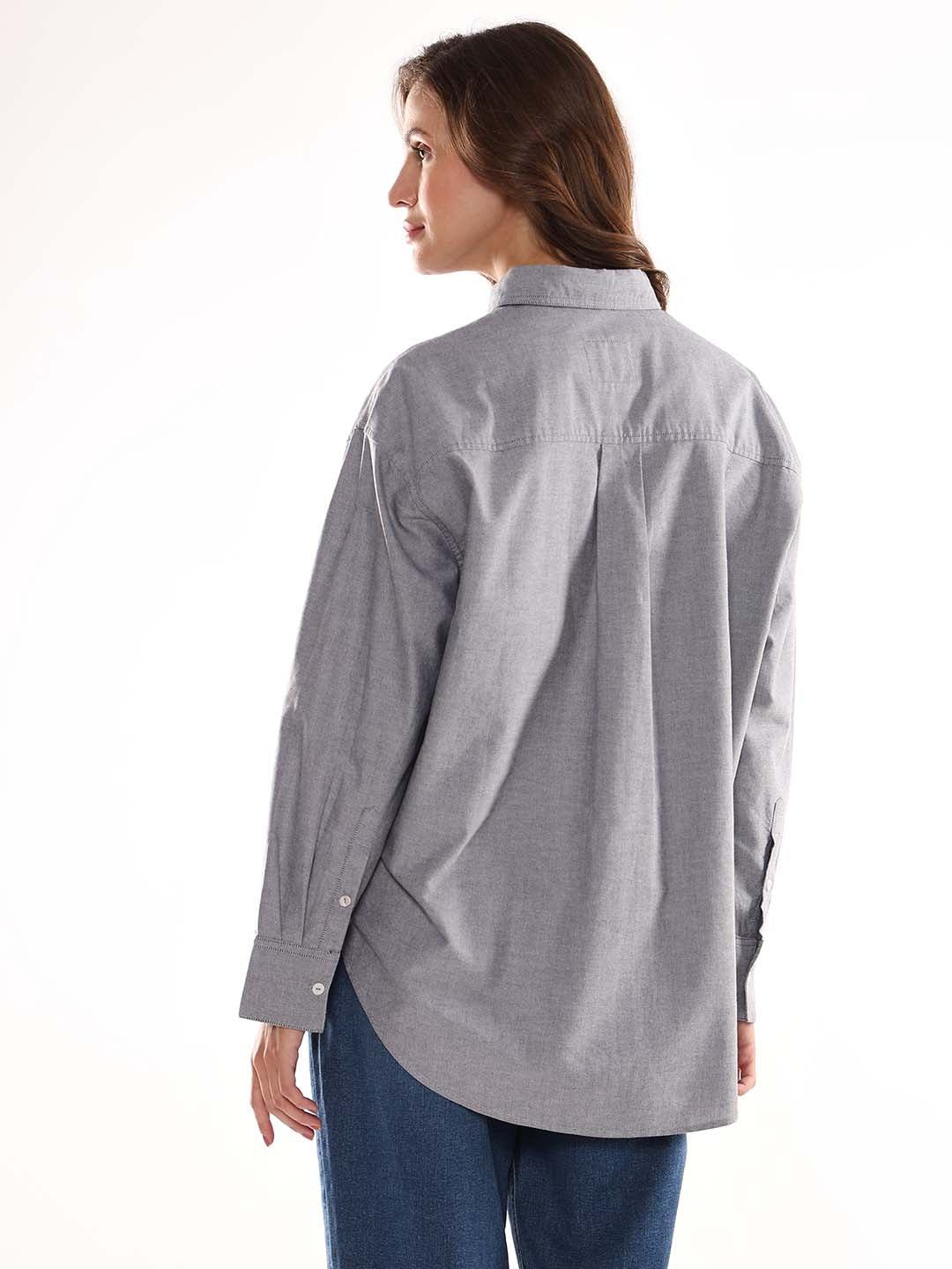 Avery Grey Oxford Cotton Oversized Shirt for Women - Brussels Fit from GAZILLION - Back Look