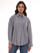 Avery Grey Oxford Cotton Oversized Shirt for Women - Brussels Fit from GAZILLION - Front Look