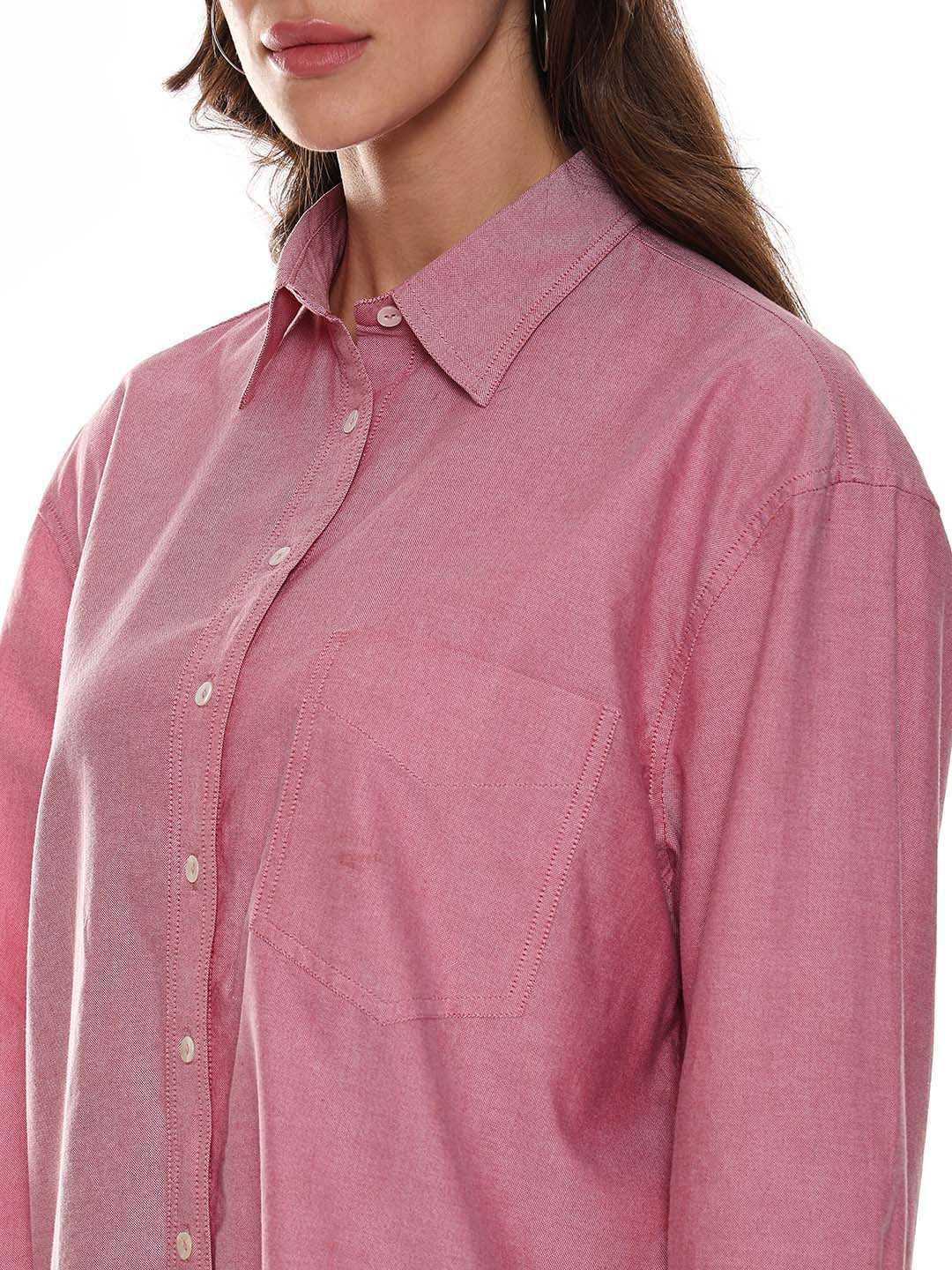 Avery Red Oxford Cotton Oversized Shirt for Women - Brussels Fit from GAZILLION - Left Side Detail