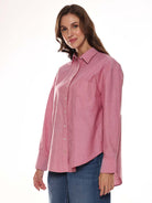 Avery Red Oxford Cotton Oversized Shirt for Women - Brussels Fit from GAZILLION - Left Side Look