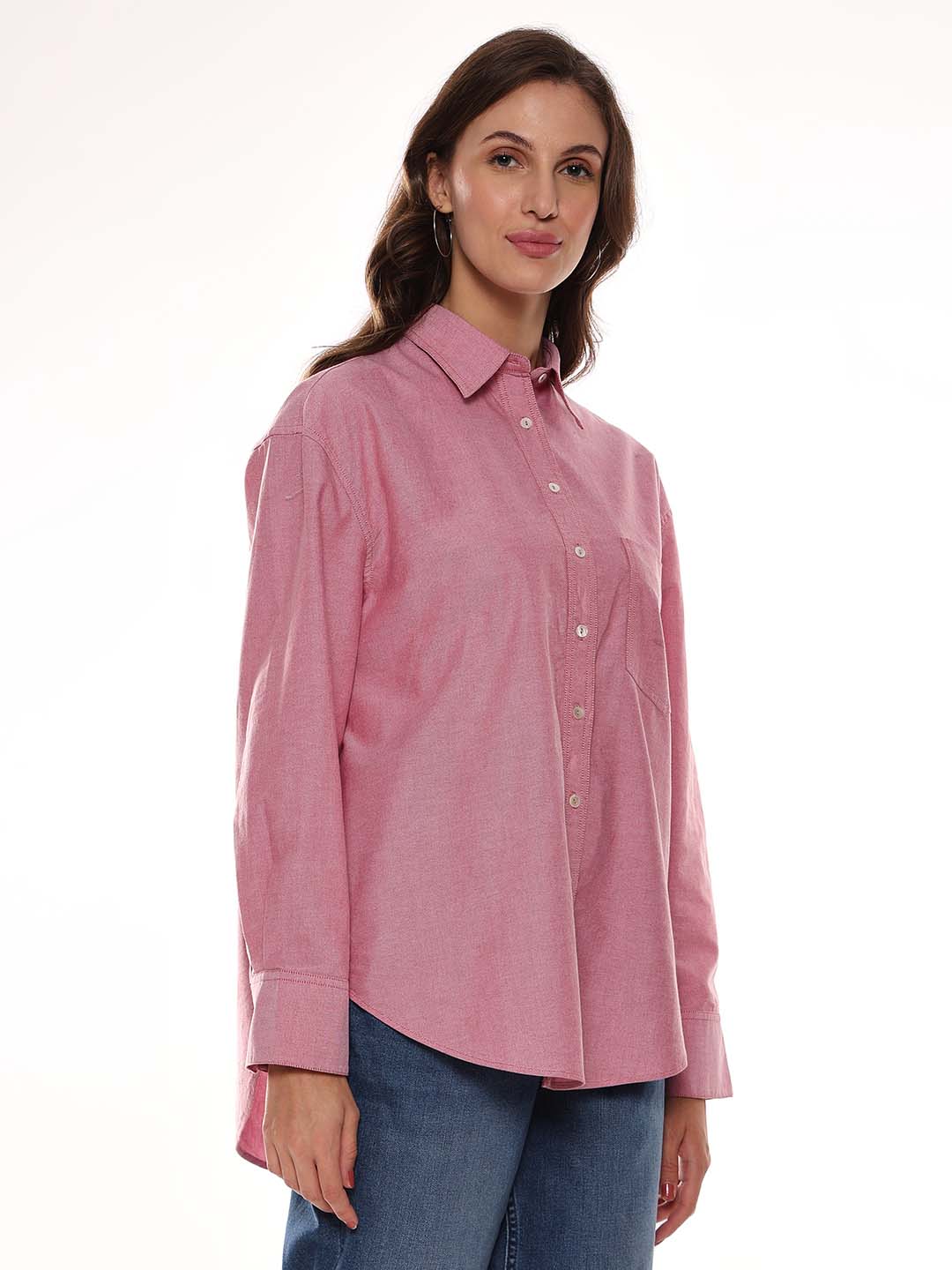 Avery Red Oxford Cotton Oversized Shirt for Women - Brussels Fit from GAZILLION - Right Side Look