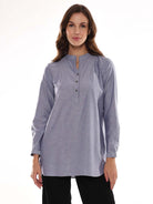 Azzurra Grey Cotton Chambray Tunic Shirt for Women - Istanbul Fit from GAZILLION - Front Look