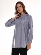 Azzurra Grey Cotton Chambray Tunic Shirt for Women - Istanbul Fit from GAZILLION - Left Side Look