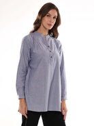 Azzurra Grey Cotton Chambray Tunic Shirt for Women - Istanbul Fit from GAZILLION - Right Side Look