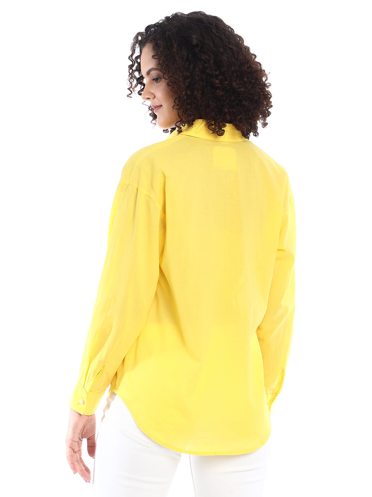 Bali Bright Yellow Cotton Drop Shoulder Shirt for Women - Paris Fit from GAZILLION - Back Look